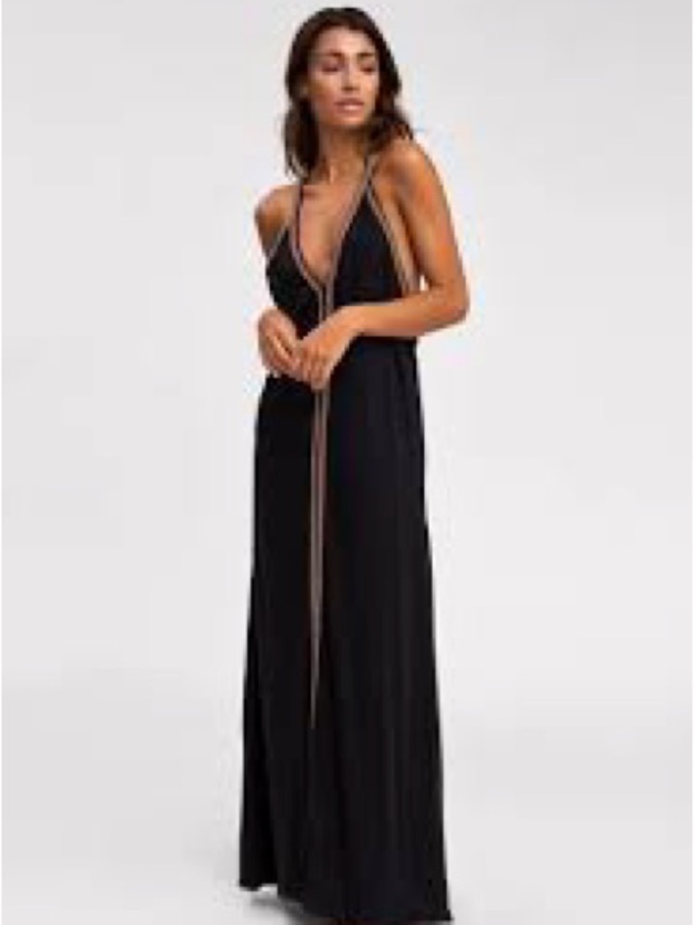 Pitusa Black Maxi Dress with Gold Contrast Trim